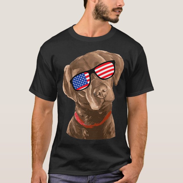 Funny Chocolate Labrador American Flag 4. T-Shirt (Vorderseite)