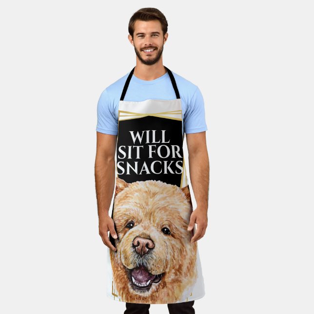 Funny Chow Hund sitzt für Snacks Aquarellkunst Schürze (Getragen)