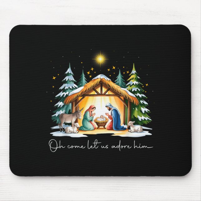 Funny Christian Christmas Jesus Oh Come Let Us Ado Mousepad (Vorne)