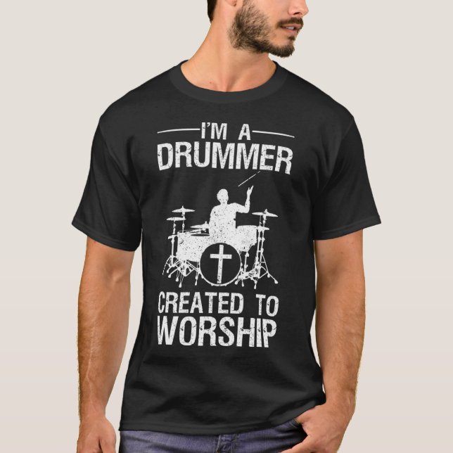 Funny Christian Drummer Art For Men Women Drum Pla T-Shirt (Vorderseite)