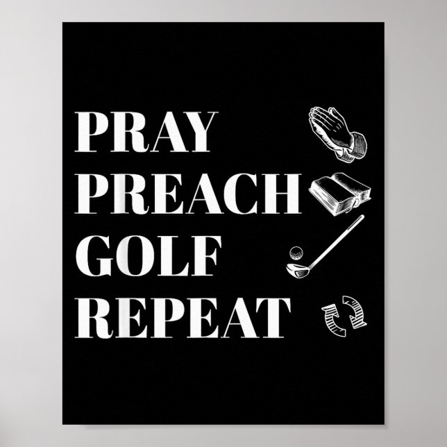 Funny Christian Pray Preach Golf Repeat Pastor Min Poster (Vorne)