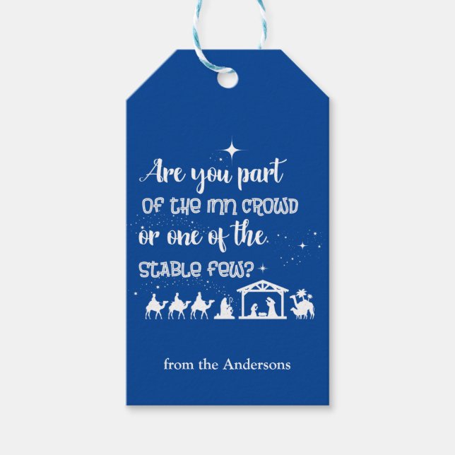 Funny Christlich Christmas Nativity Blue Geschenkanhänger (Vorderseite)