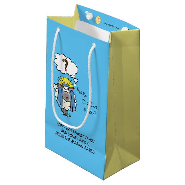 Funny Christlich Weihnachten Niedliche Schafe Cart Kleine Geschenktüte (Vorderseite Schrägansicht)