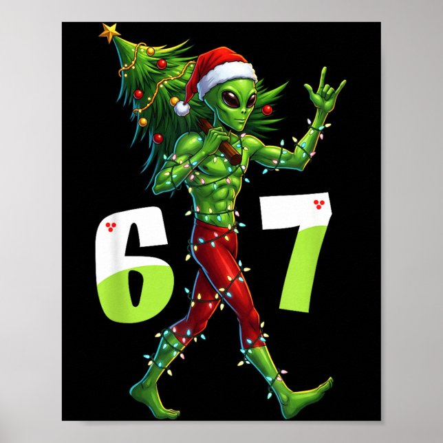 Funny Christmas Alien Six Seven Meme 67 Santa Hat  Poster (Vorne)