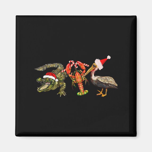 Funny Christmas Alligator Pelican Crawfish Holiday Magnet (Vorne)