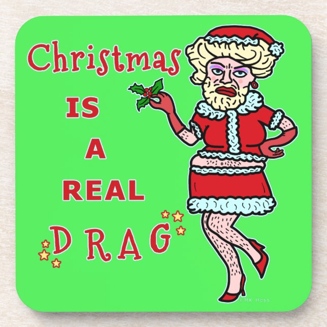Funny Christmas Bah Humbug Santa in Drag Getränkeuntersetzer (Vorderseite)