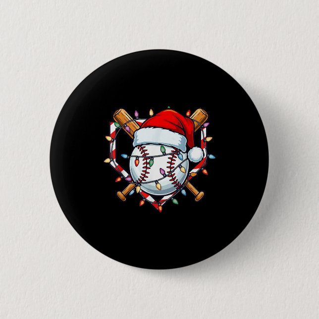 Funny Christmas Baseball Santa Hat For Baseball Pl Button (Vorderseite)