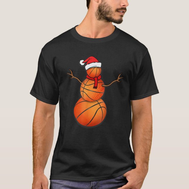 Funny Christmas Basketball Balls Santa Snowman T S T-Shirt (Vorderseite)