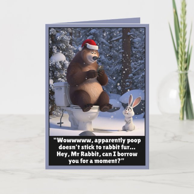 Funny Christmas bear and rabbit card Karte (Vorderseite)