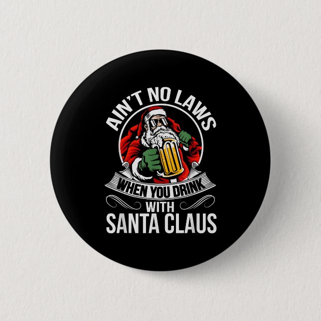 Funny Christmas Beer Drinking With Santa Clause  Button (Vorderseite)