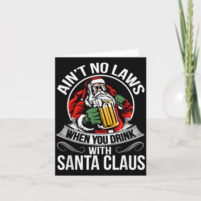 Funny Christmas Beer Drinking With Santa Clause  Karte (Vorderseite)
