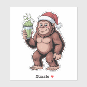 Funny Christmas Bigfoot Holding Matcha Aufkleber