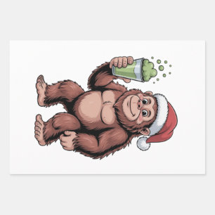 Funny Christmas Bigfoot Holding Matcha Geschenkpapier Set