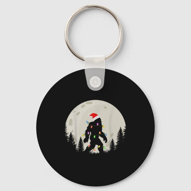 Funny Christmas Bigfoot Santa Hat Moon Sasquatch K Schlüsselanhänger (Vorderseite)