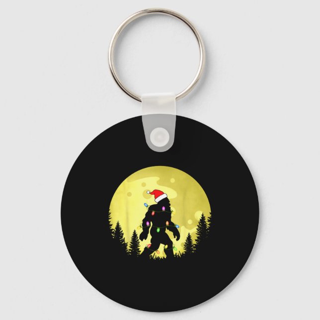 Funny Christmas Bigfoot Santa Hat Moon Sasquatch M Schlüsselanhänger (Vorderseite)