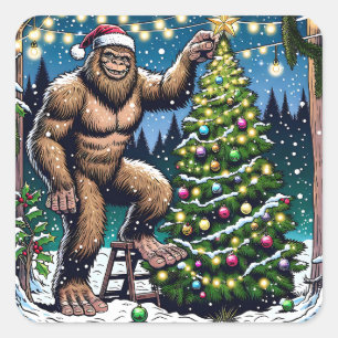 Funny Christmas Bigfoot Sasquatch Personalisiert Quadratischer Aufkleber