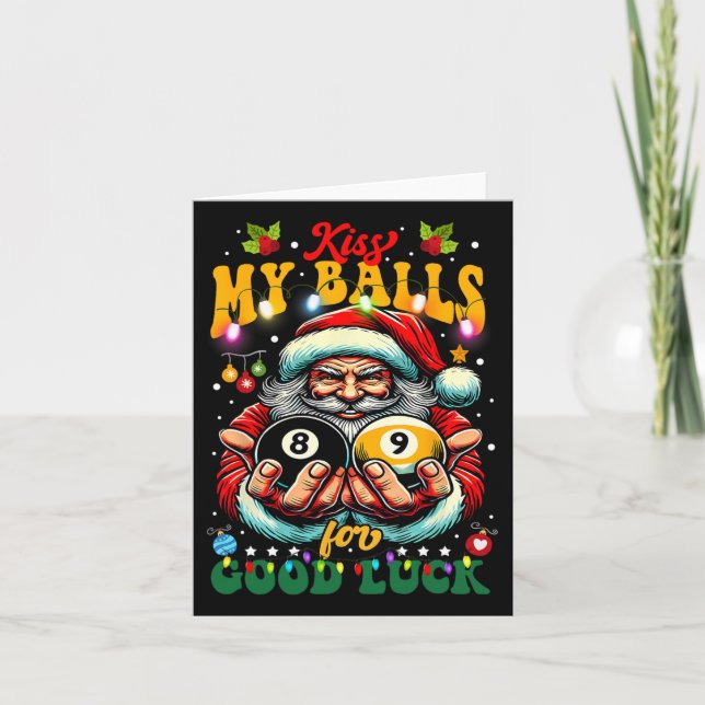 Funny Christmas Billiards Kiss My For Viel Glück Karte (Vorderseite)