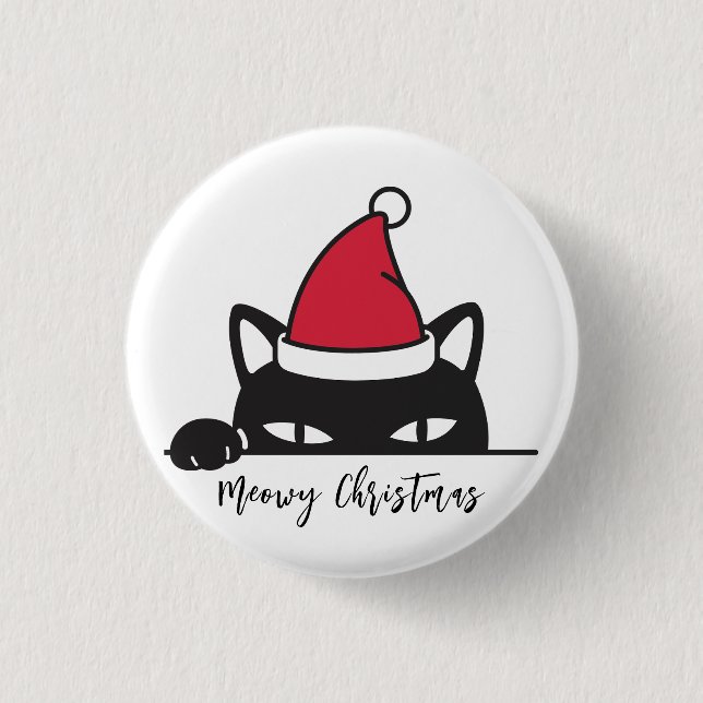 Funny Christmas Black Cat Button (Vorderseite)