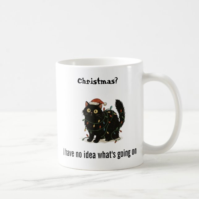 Funny Christmas Black Cat Lights Mug Kaffeetasse (Rechts)