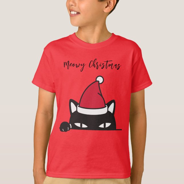 Funny Christmas Black Cat T-Shirt (Vorderseite)