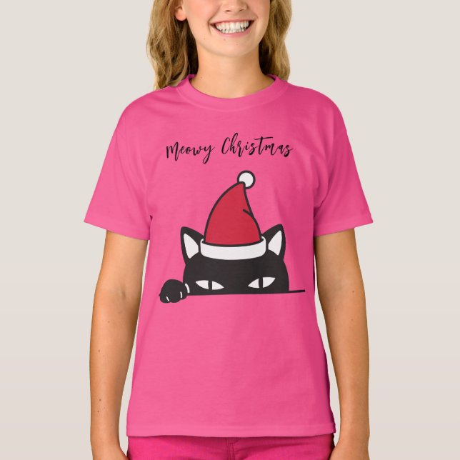 Funny Christmas Black Cat T-Shirt (Vorderseite)