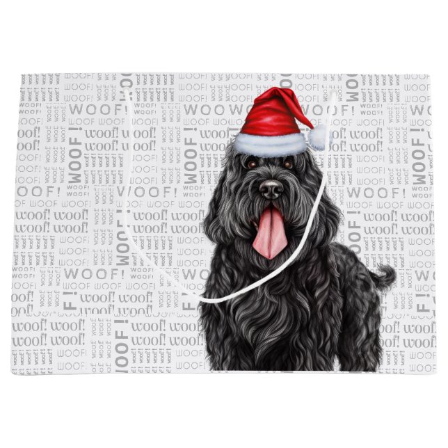 Funny Christmas Black Russian Terrier Woof Große Geschenktüte (Vorderseite)