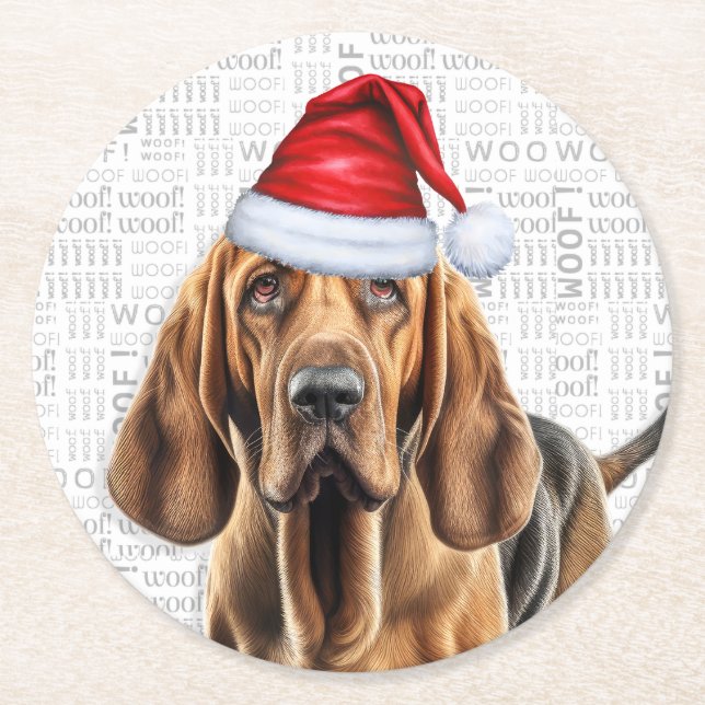 Funny Christmas Bloodhound Dog Lover Holiday Runder Pappuntersetzer (Vorderseite)