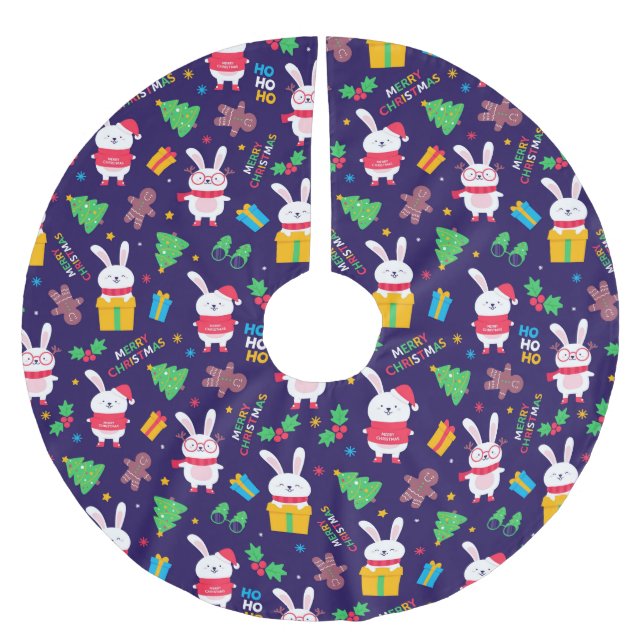 Funny Christmas Bunnies Polyester Weihnachtsbaumdecke (Vorderseite)