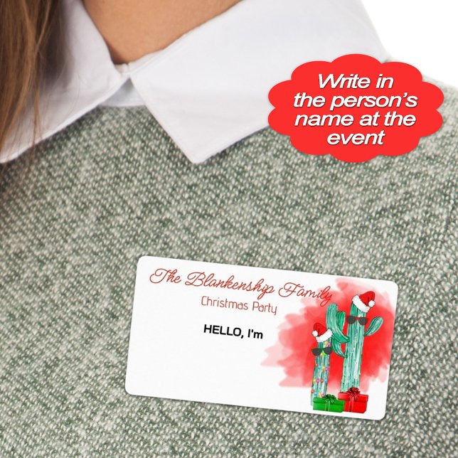 Funny Christmas Cactus Paper Label (Here's a fun sticker name tag to help your party guests remember names at your Christmas party.)