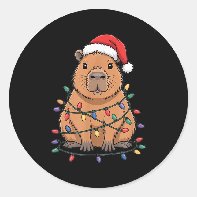 Funny Christmas Capybara Cute Cartoon Desing  Runder Aufkleber (Vorderseite)