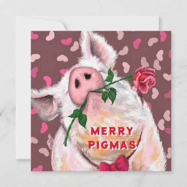 Funny Christmas Card Gentleman Pig mit Rose Karte (Vorderseite)