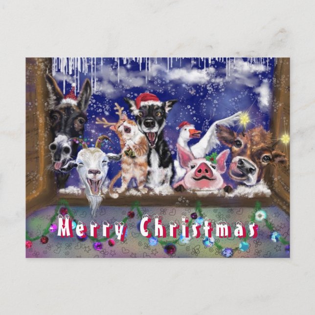 Funny Christmas Card Happy Animal Party Postkarte (Vorderseite)
