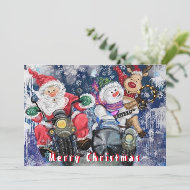 Funny Christmas Card mit Happy Friends (Stehend Vorderseite)