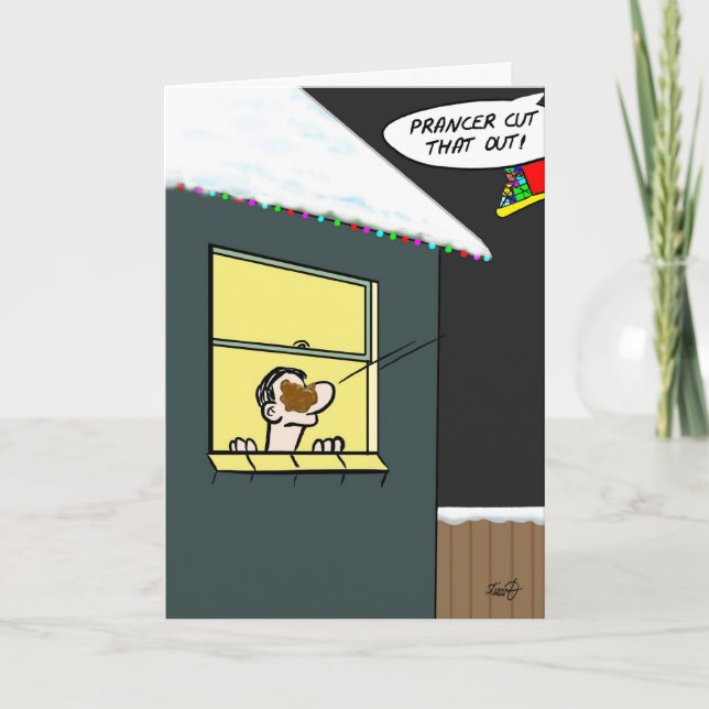 Funny Christmas Card: Prancer Delivers Feiertagskarte (Vorderseite)
