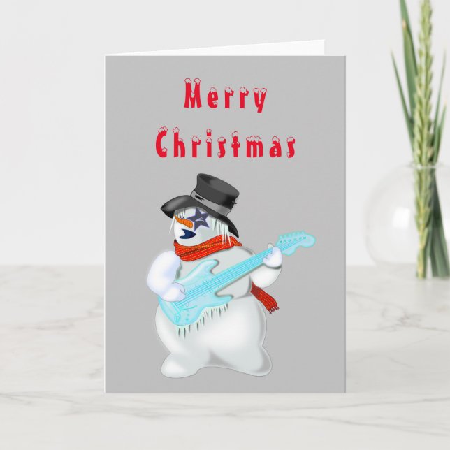 Funny Christmas Card Snowman Gitarrist Karte (Vorderseite)