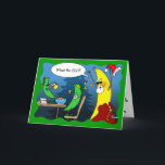 Funny Christmas Cards | Holiday Banana Begrüßung Feiertagskarte<br><div class="desc">Suchen Sie nach Funny Banana Weihnachtskarten, die Sie personalisieren können? Dieses lustige und einzigartige Design der Urlaubskarte bietet 2 grüne Bananenelfen, die Kartoffelchips werfen und das Bier trinken, das für Santa Banana gedacht ist, der hinter ihnen liegt und seinen coole verliert! Personalisieren Sie, was Santa Banana in der Zitatblase sagt....</div>