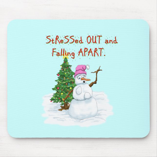 Funny Christmas Cartoon von Lady Snowman Mousepad (Vorne)