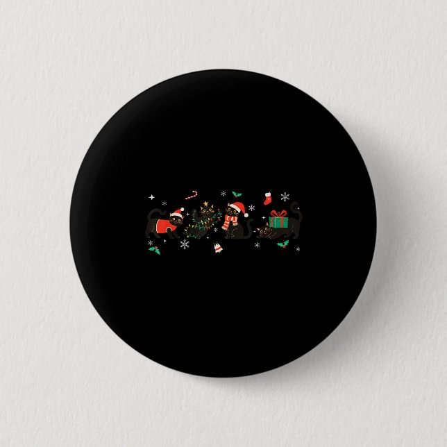 Funny Christmas Cat Black Cat Xmas Light Pajama Me Button (Vorderseite)