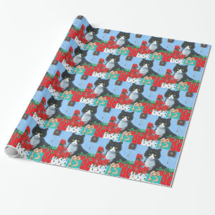 Funny Christmas Cat Black Tuxedo Cuckoo Uhr Geschenkpapier