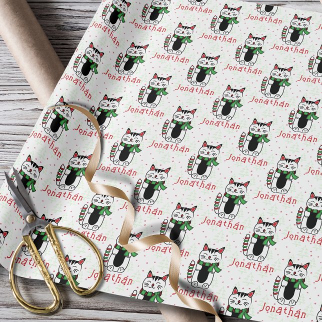 Funny Christmas Cat Cartoon Personalisiertes Kind Geschenkpapier (Von Creator hochgeladen)