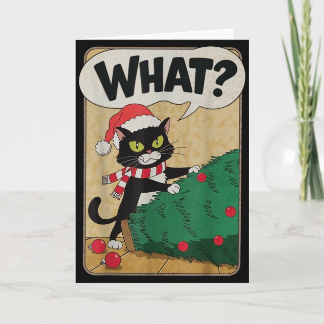 Funny Christmas Cat Christmas Tree Meowy Christmas Karte (Vorderseite)