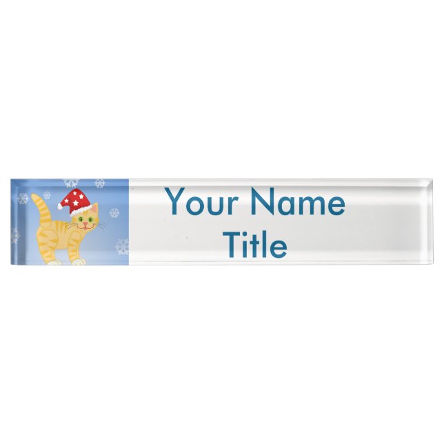 Funny Christmas Cat Custom Desk Name Plate Namensplakette (Vorderseite)