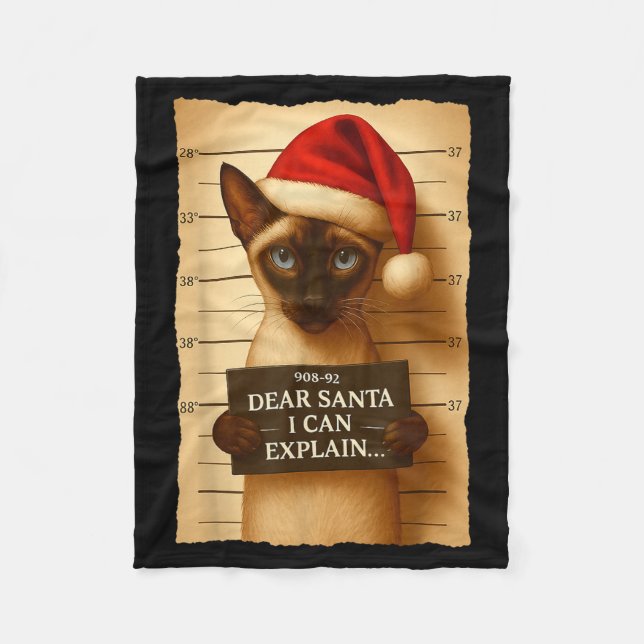 Funny Christmas Cat- Cute Siamese Santa Hat Tee  Fleecedecke (Vorderseite)