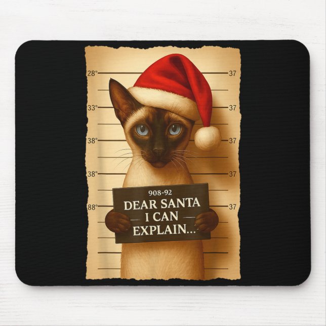 Funny Christmas Cat- Cute Siamese Santa Hat Tee  Mousepad (Vorne)