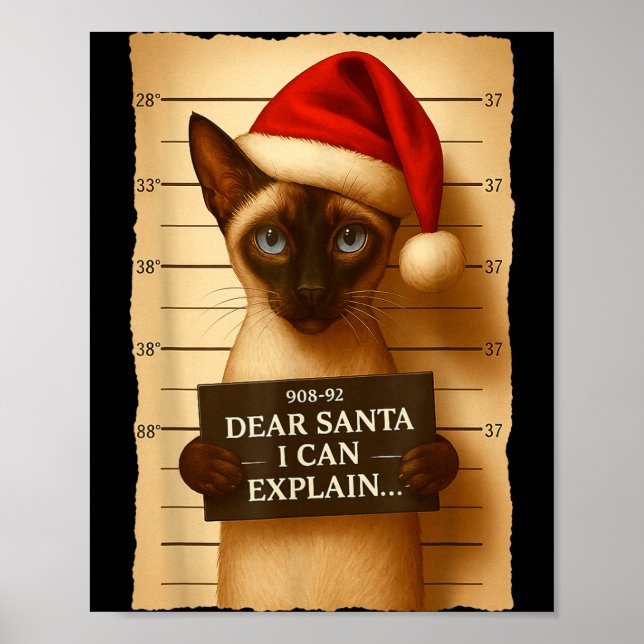 Funny Christmas Cat- Cute Siamese Santa Hat Tee  Poster (Vorne)