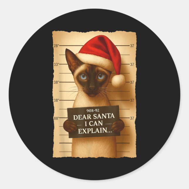 Funny Christmas Cat- Cute Siamese Santa Hat Tee  Runder Aufkleber (Vorderseite)