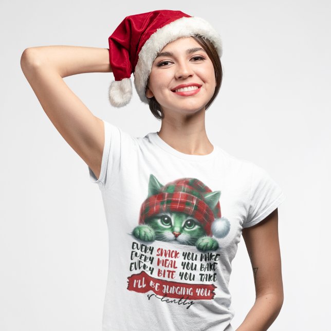 Funny Christmas Cat, die dich leise beurteilt T-Shirt (Von Creator hochgeladen)