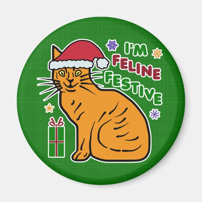 Funny Christmas Cat Feline Festive Holiday Pub Magnet (Vorne)