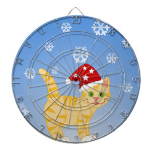 Funny Christmas Cat gelbe Schneeflocken Dartscheibe