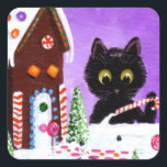 Funny Christmas Cat Gingerbread House Kreationarts Quadratischer Aufkleber<br><div class="desc">Original Malerei von Lisa Adams. Ihre Bilder,  Drucke und Produkte finden Sie unter dem Namen Creationarts auf Ebay.com,  Etsy.com und Zazzle.com.</div>
